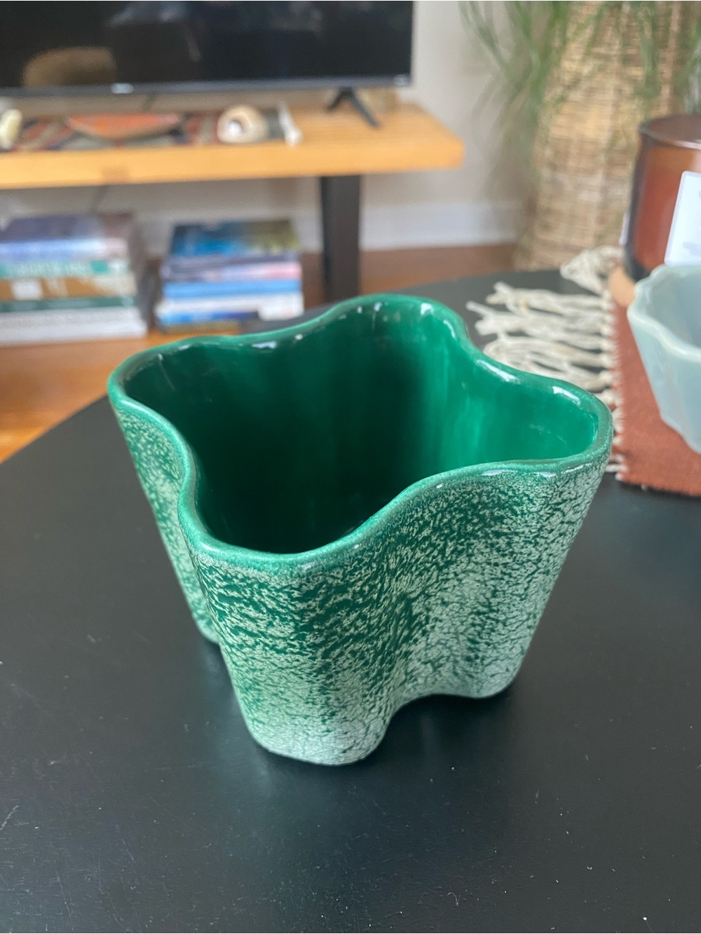Vintage Green Ceramic Flower-Shaped Vase / Planter